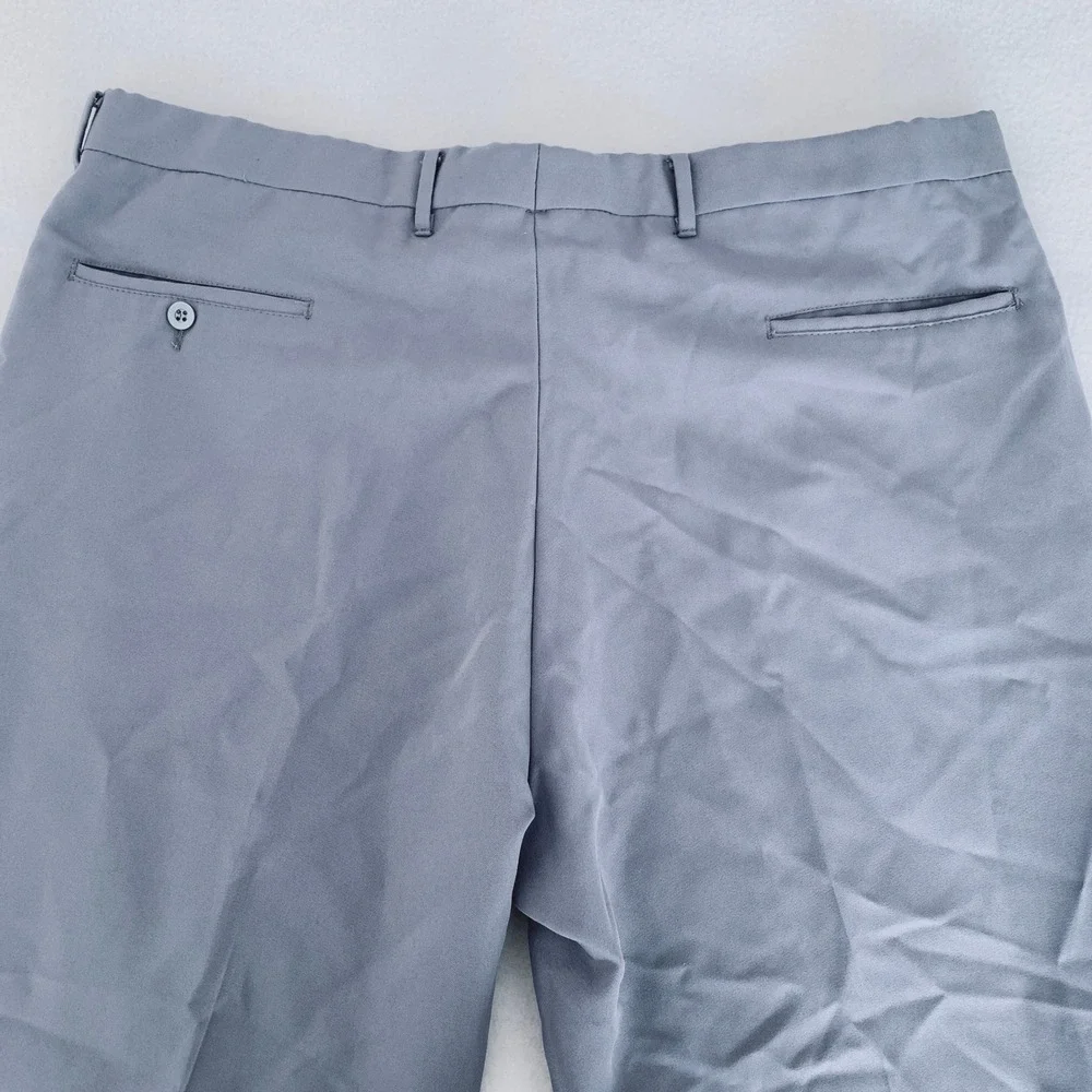 Haband Dress Pants Men 40x28 Blue Gray Flat Front Straight Leg Permanent Crease